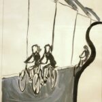 Kunst-Peter Six-Fietsende meisjes in de Beenhouwersstraat-Tekening 508-1-10-1987