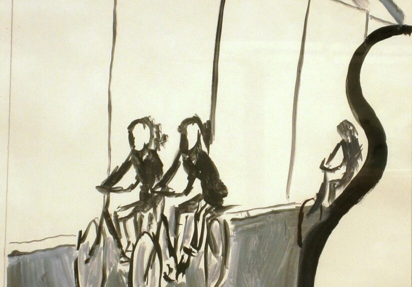 Kunst-Peter Six-Fietsende meisjes in de Beenhouwersstraat-Tekening 508-1-10-1987